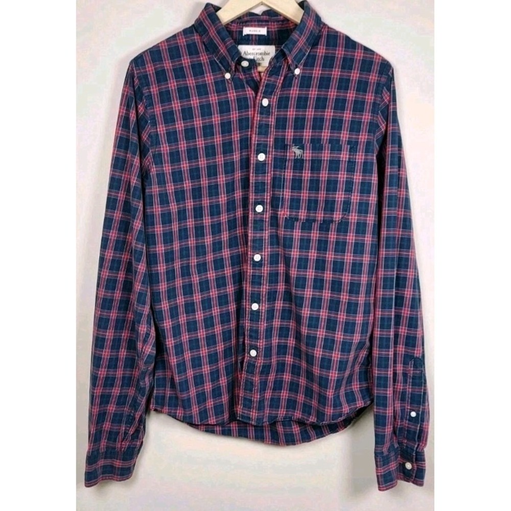 Abercrombie And Fitch Shirt Youth Boys XXL Muscle Button Down Blue Y2K Vintage